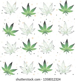 Cannabis leaves seamless background. Vector Marijuana Cannabis Green Leaf. 