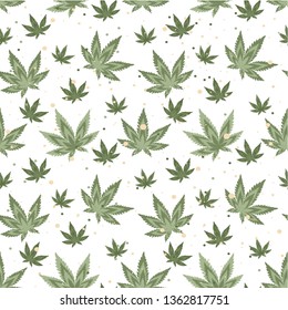 Cannabis leaves seamless background. Vector Marijuana Cannabis Green Leaf. 