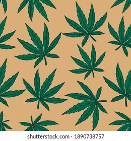 hojas de cannabis sin fisuras patrón de tela grabando estilo vintage