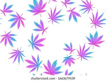 Cannabis leaves seamless pattern, background. Vector illustration in neon, fluorescent colors.