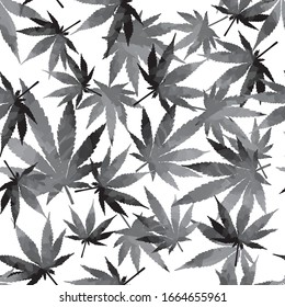 Cannabis leaves seamless pattern. Background  grayscale