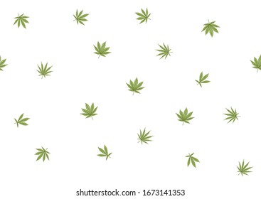 Cannabis leaves seamless pattern, background. Vector illustration in green colors Isolated on white background.