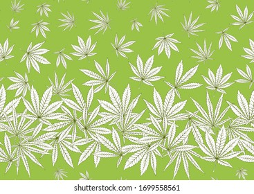 El cannabis deja un patrón transparente, fondo. Ilustración vectorial en colores verdes.
