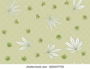 Cannabis leaves seamless pattern, background. Vector illustration in green colors.