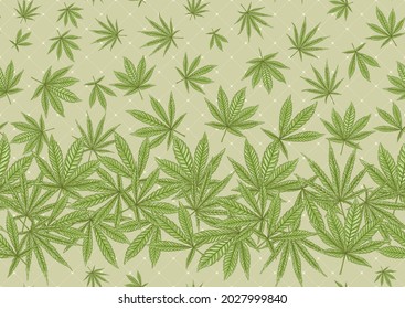 El cannabis deja un patrón impecable, fondo. Ilustración vectorial en colores verdes.