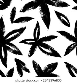 Cannabis hinterlässt ein nahtloses Muster. Pinselgezeichneter tropischer Hintergrund. Vektorschmuck mit Hemps. Nahtloses Muster mit abstrakten Cannabis-Ästen Silhouetten.