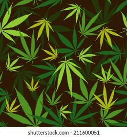 Cannabis leaves seamless pattern. EPS8 vector illustration, CMYK global colors.