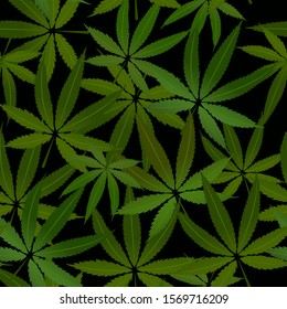 Cannabis leaves seamless pattern. Hemp background. Green marijuana texture.