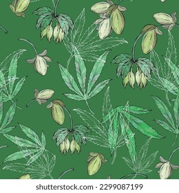 Cannabis leaves seamless pattern. Marijuana sketch drawing seamless pattern