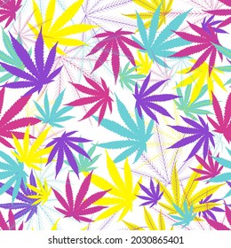 Cannabis leaves seamless pattern on withe background. 