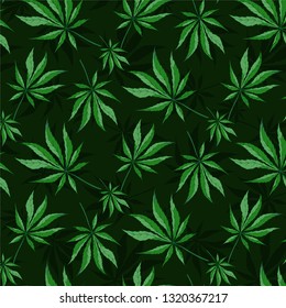 Cannabis leaves vector seamless pattern.