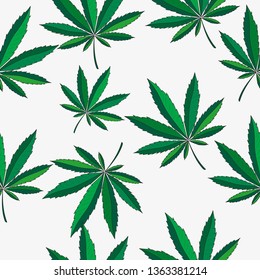 Cannabis leaves vector. Seamless pattern with cannabis leaves. Marijuana seamless pattern.
