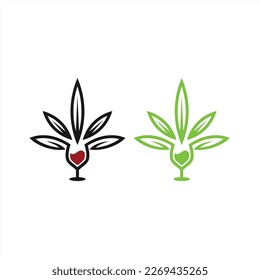 cannabis leaves with wine vector