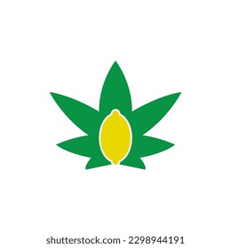 Cannabis Lemon Logo Design Vector