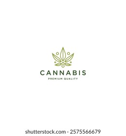 Cannabis with line art style logo icon design template flat vector