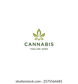 Cannabis with line art style logo icon design template flat vector