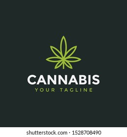 Cannabis Line Leaf Logo Design Template Illustration