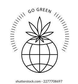 Hoja de cannabis y globo. Diseño de logotipo o placa. Etiqueta escalable del vector. Trazo editable.