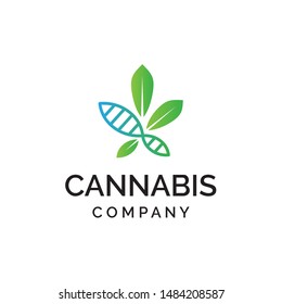 Cannabis logo design with hemp leaf and diagonal helix dna graphics
