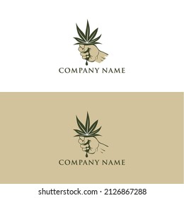 Cannabis logo oil with the inspiration of the line art knot logo design
