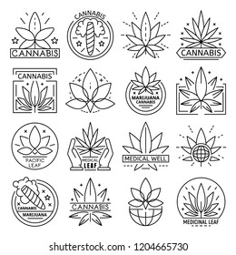 Cannabis logo set. Outline set of cannabis vector logo for web design isolated on white background