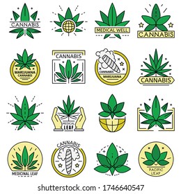 Cannabis logo set. Outline set of cannabis vector logo for web design isolated on white background