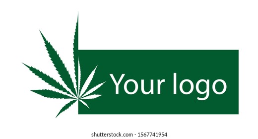 Cannabis logo with space for text. Half of the hemp leaf symbol and a rectangle for your logotype. Vector stock illustration. 