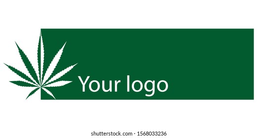 Cannabis logo with space for text. Half of the hemp leaf symbol and a rectangle for your logotype. Vector stock illustration. 