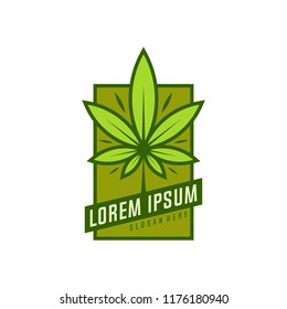 Cannabis logo vector. Marijuana labels on Logos. Medical cannabis retro logo. Cannabis leaf emblem.