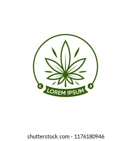 Cannabis logo vector. Marijuana labels on Logos. Medical cannabis retro logo. Cannabis leaf emblem.
