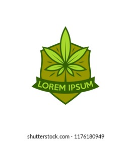 Cannabis logo vector. Marijuana labels on Logos. Medical cannabis retro logo. Cannabis leaf emblem.