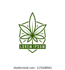 Cannabis logo vector. Marijuana labels on Logos. Medical cannabis retro logo. Cannabis leaf emblem.