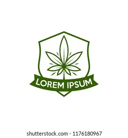 Cannabis logo vector. Marijuana labels on Logos. Medical cannabis retro logo. Cannabis leaf emblem.