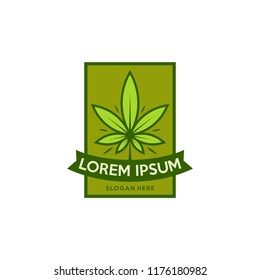 Cannabis logo vector. Marijuana labels on Logos. Medical cannabis retro logo. Cannabis leaf emblem.