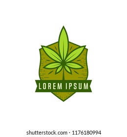 Cannabis logo vector. Marijuana labels on Logos. Medical cannabis retro logo. Cannabis leaf emblem.