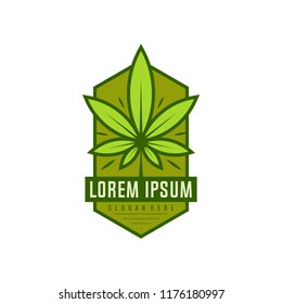 Cannabis logo vector. Marijuana labels on Logos. Medical cannabis retro logo. Cannabis leaf emblem.