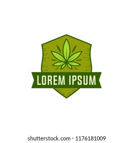 Cannabis logo vector. Marijuana labels on Logos. Medical cannabis retro logo. Cannabis leaf emblem.