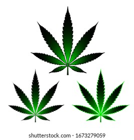 Cannabis logos. Marijuana vector leaves in black and green hues. Icons, logos signs graphic illustration.