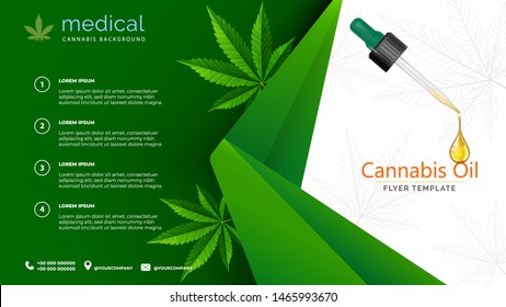 Cannabis Or Marijauna Medical Bottle Oil Poste, Brochure, Banner Desing. Vector Illustration.