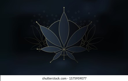 Cannabis marijuana background, hemp leaf symbol or logo design. Cannabis black and gold silhouette ecology logo. Hemp emblem for the logo design packaging of goods, food or printed products
