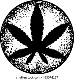Cannabis or marijuana in black and white vector leaf inscribed in a circle and the aged for your design, logo, icon, illustration.