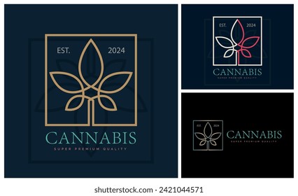 Cannabis marihuana cbd línea de cáñamo estilo hoja de cáñamo modelo de diseño logo de lujo