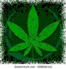 Cannabis or marijuana green vector leaf. Grunge style design for logo, icon, illustration.