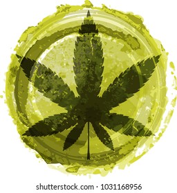 Hoja vectorial verde canabis o marihuana inscrita en un círculo y la edad para su diseño, logotipo, icono, ilustración.