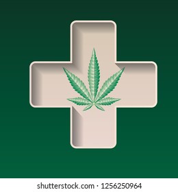 Cáñamo de marihuana de cannabis, icono plano de hoja, hierba de medicina verde vectorial, hierba vectorial