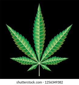 Cannabis marijuana hemp leaf flat icon on black background, vector green medicine weed, vector herb