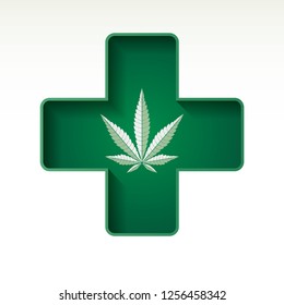 Cannabis maconha cânhamo, folha ícone plano, vetor medicina erva verde, erva vetorial