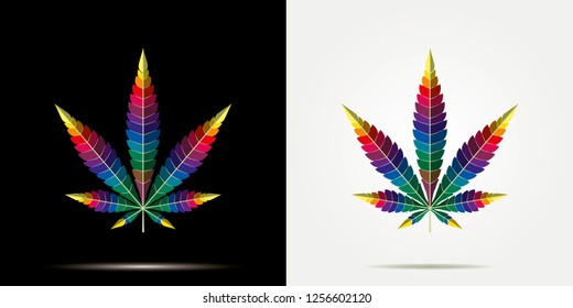 Hilo plano de hoja de cáñamo de marihuana de cannabis sobre fondo negro, hierba de medicina verde vectorial, hierba vectorial