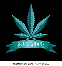 Icono plano de hoja de cáñamo de marihuana de cannabis con banderas en blanco azul