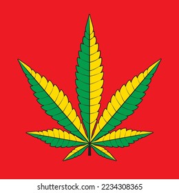 Cannabis marijuana hemp, leaf flat icon in Jamaica colors